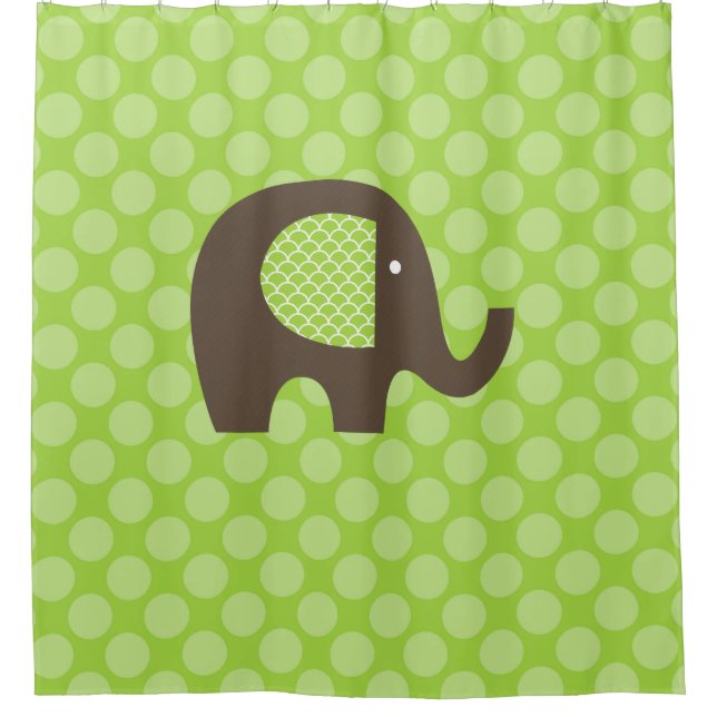 Brown Elephant With Green Polka Dot Background Shower Curtain (Front)
