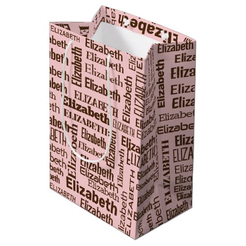 Brown ELIZABETH Name On Pink Medium Gift Bag