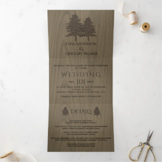 Brown embossed trees on sepia wood winter wedding Tri-Fold invitation