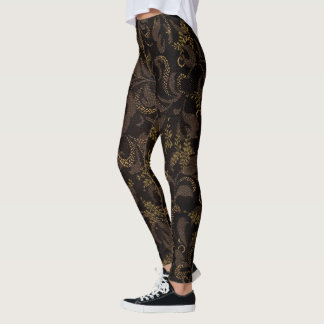 Brown Embroidery Look Leggings