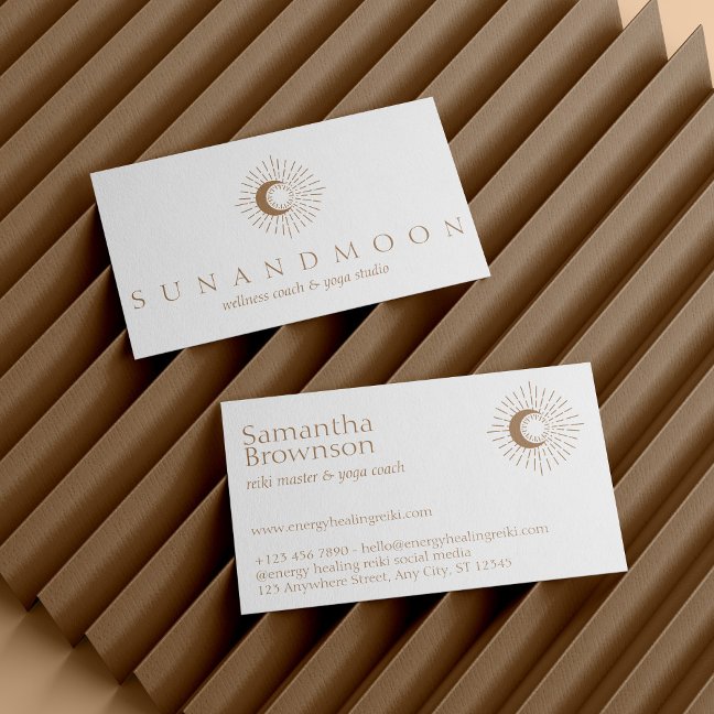 Brown Energy Healing Sun Moon Spiritual Business Card