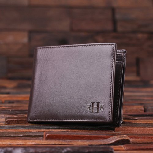 Brown Engraved Monogram Leather Mens Wallet