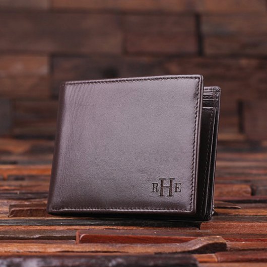 Brown Engraved Monogram Leather Men's Wallet (Front)