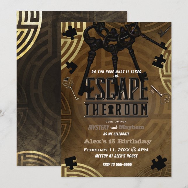 Brown Escape the Room Murder Mystery Dinner Party Invitation (Front/Back)