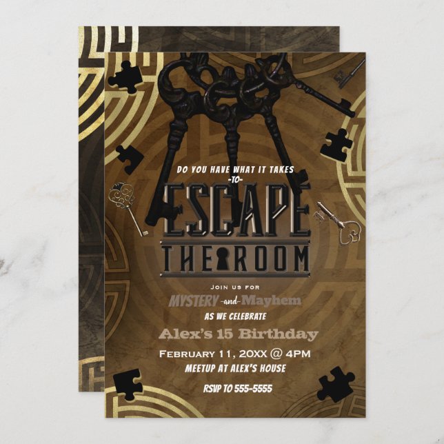 Brown Escape the Room Murder Mystery Dinner Party Invitation (Front/Back)