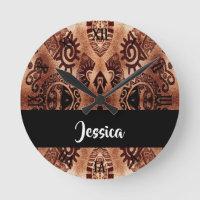 Brown ethical tradional pattern round clock