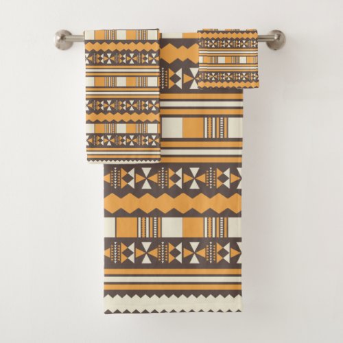 brown ethnic aztec bath towel set