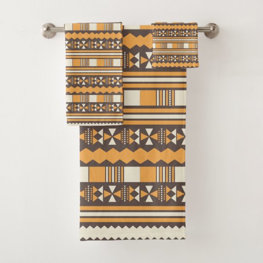 brown ethnic aztec bath towel set