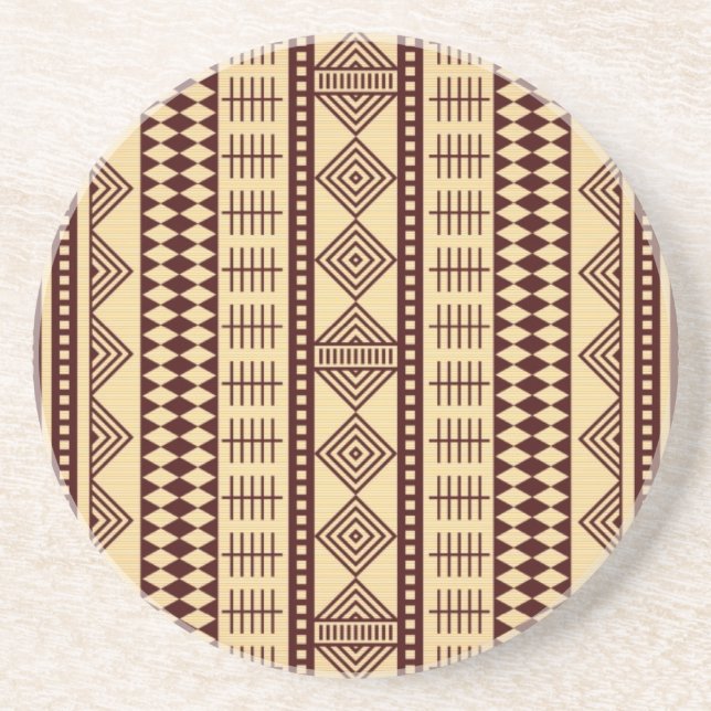 Brown ethnic texture drink coaster (Front)