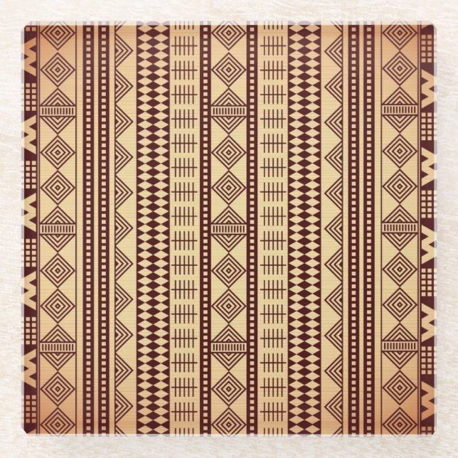 Brown ethnic texture glass coaster (Front)