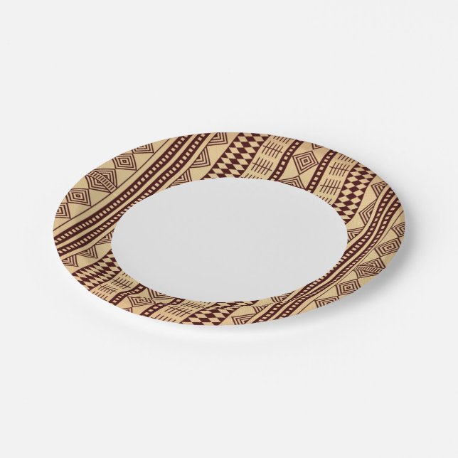 Brown ethnic texture paper plates (Angled)