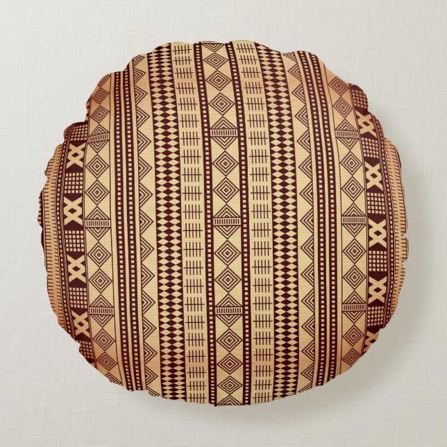 Brown ethnic texture round pillow (Front)