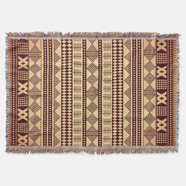 Brown ethnic texture throw blanket (Front)