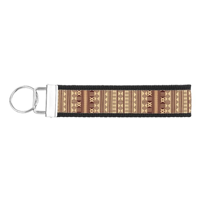 Brown ethnic texture wrist keychain (Keys on Left)