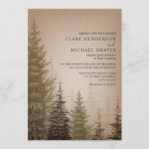 Brown Evergreen Tree Rustic Wedding Invitation