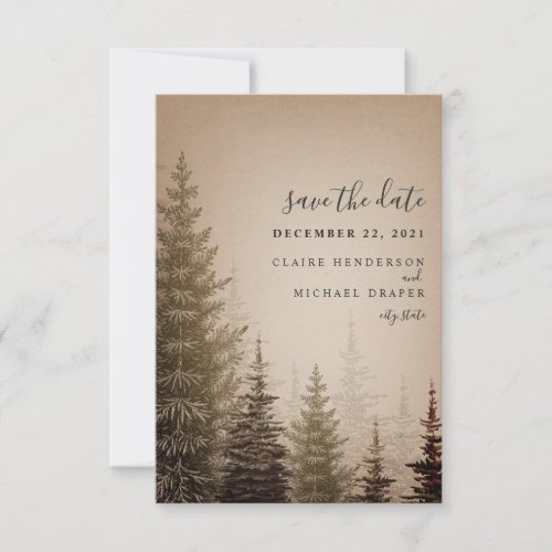 Brown Evergreen Trees Wedding Save The Date