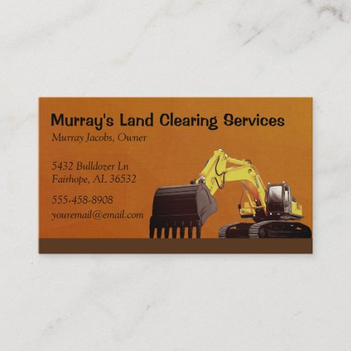 Brown Excavator Land Clearing Business Card