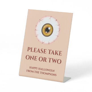 Brown Eye Halloween Trick Or Treaters Candy Note Pedestal Sign
