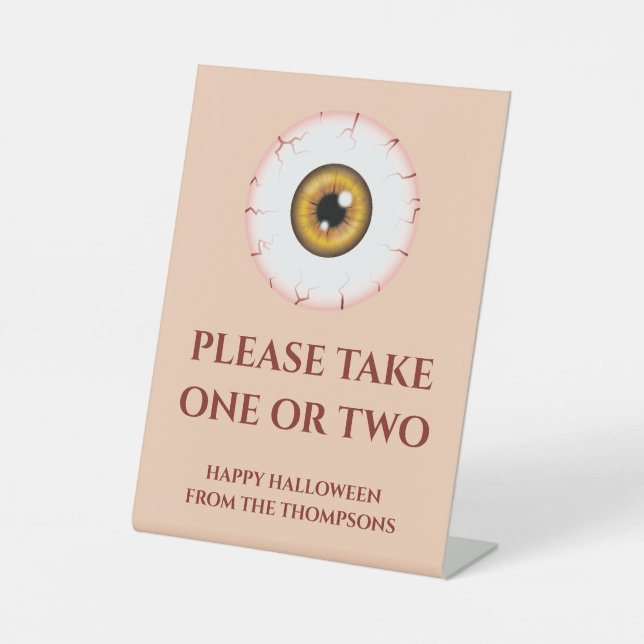 Brown Eye Halloween Trick Or Treaters Candy Note Pedestal Sign (Front)