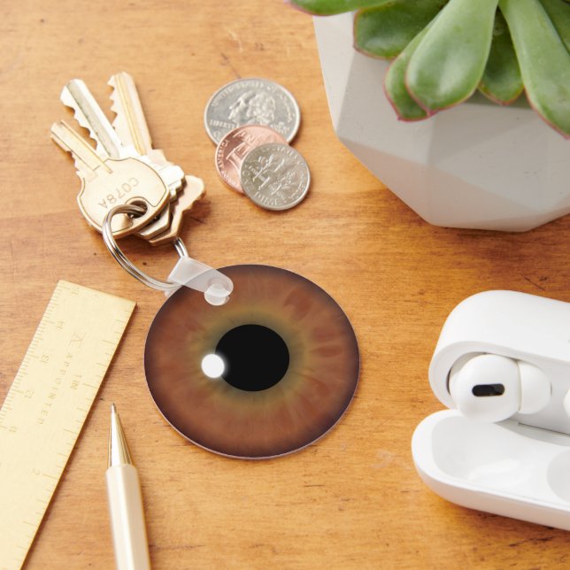 Brown Eye Iris Eyeball Cool Custom Round Key Chain (Desk)