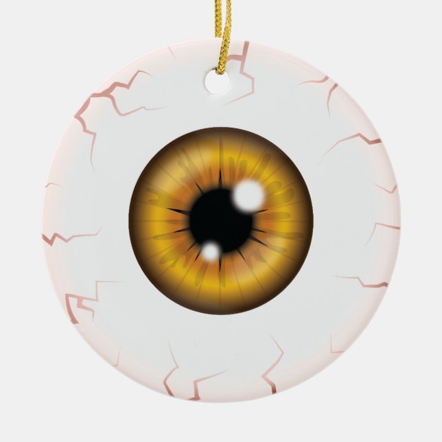 Brown Eyeball With Custom Name Happy Halloween Eye Ceramic Ornament (Front)
