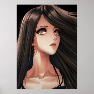 Brown Eyed Brunette Anime Girl Poster
