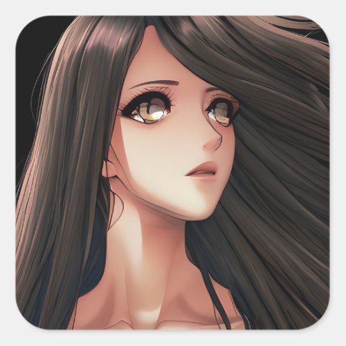 Brown Eyed Brunette Anime Girl   Square Sticker