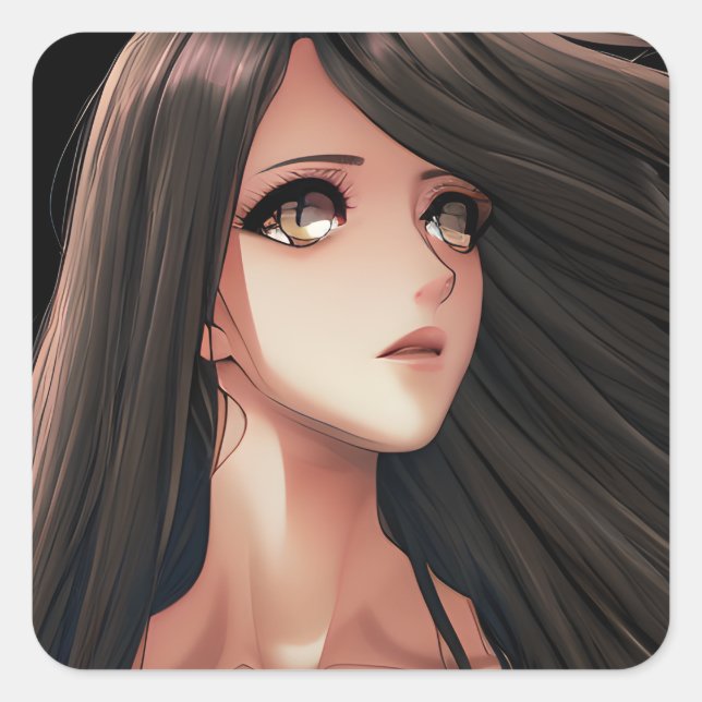 Brown Eyed Brunette Anime Girl   Square Sticker (Front)