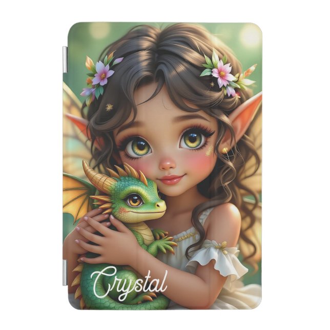 Brown Eyed Elven Fairy and Dragon Personalized iPad Mini Cover (Front)