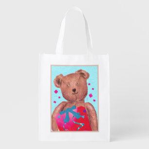 Brown-eyed Teddie Bear Reusable Fold&Snap Gift Bag