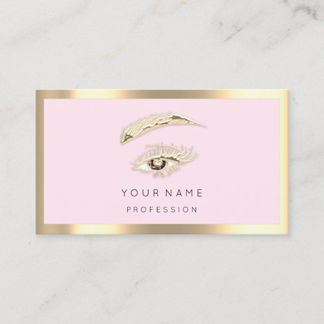 Brown Eyelash Brow Makeup Logo QrCode Blush Gold   Business Card (Front)