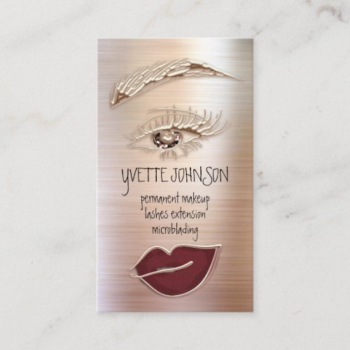Brown Eyelash Brow Makeup Logo QRCode Lips Rose Business Card