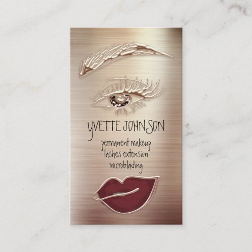 Brown Eyelash Brow Makeup Logo QRCode Lips Rose Re Business Card