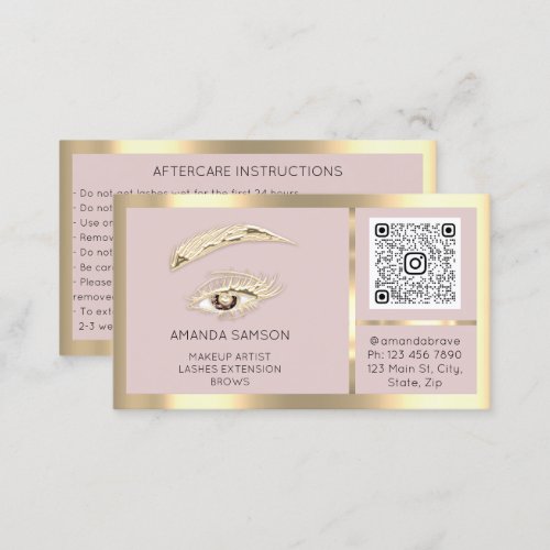 Brown Eyelash Microblade Qr Code Aftercare Blush Business Card