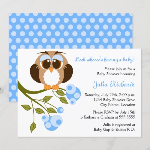 Brown Eyes Baby Owl Baby Shower Invitation