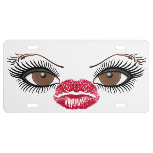 Brown Eyes With Red Lips License Plate