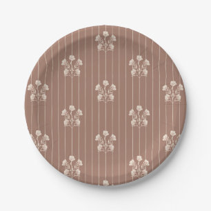 Brown Fall Flower Stripes Paper Plates