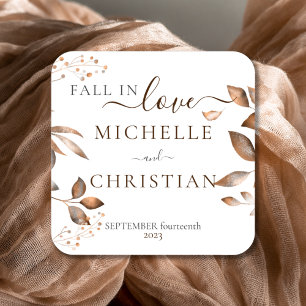 Brown Fall In Love Autumn Foliage Wedding Square Sticker