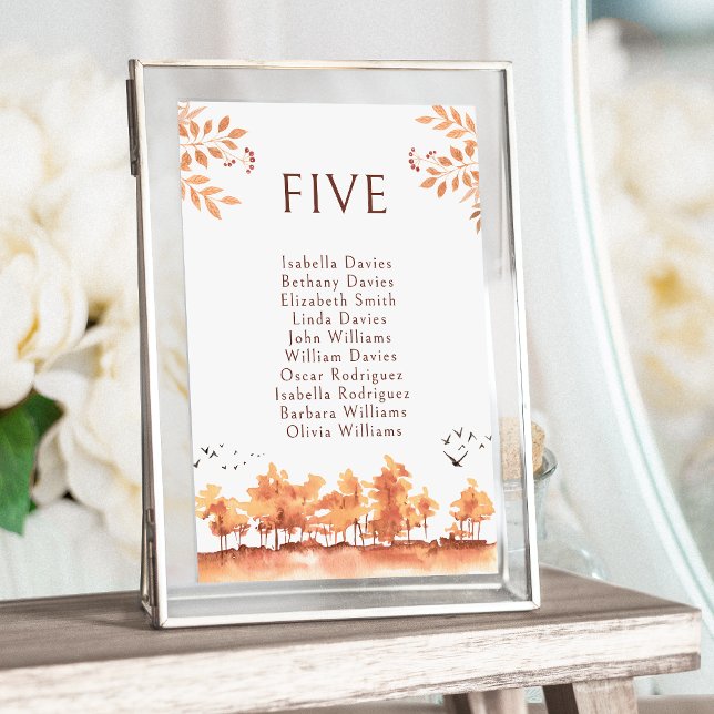 Brown Fall Landscape Trees Wedding Table Numbers (Creator Uploaded)