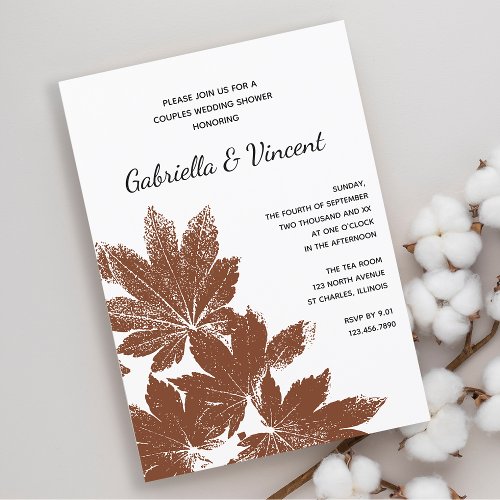 Brown Fall Leaf Stamp Couples Wedding Shower Invitation