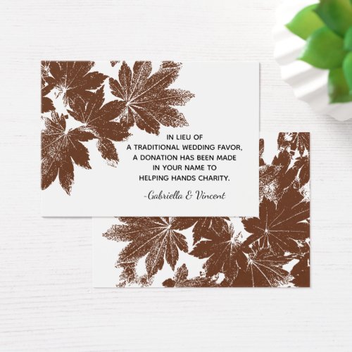 Brown Fall Leaf Stamp Wedding Charity Favor Card