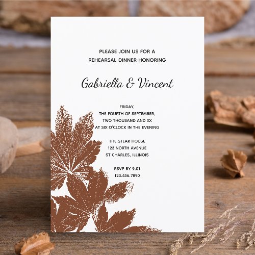 Brown Fall Leaf Stamp Wedding Rehearsal Dinner Invitation