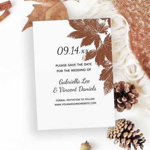 Brown Fall Leaf Stamp Wedding Save the Date