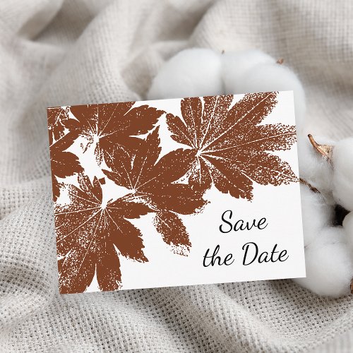 Brown Fall Leaf Stamp Wedding Save the Date Announcement Postcard