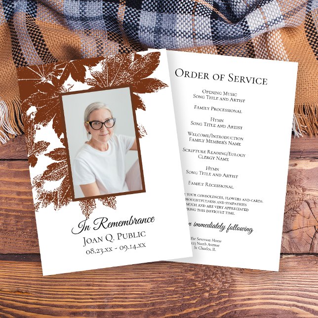 Brown Fall Leaves Funeral Memorial Service Program (Creator Uploaded)