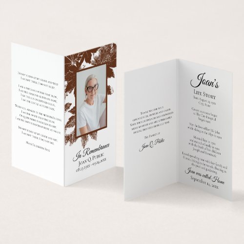 Brown Fall Leaves Funeral Service Memorial Prayer Business Card