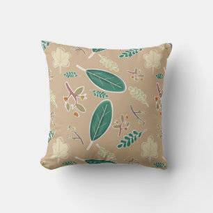 Brown Fall Leaves Pattern Throw Pillow