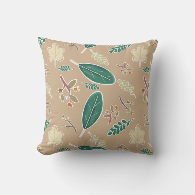 Brown Fall Leaves Pattern Throw Pillow (Front)
