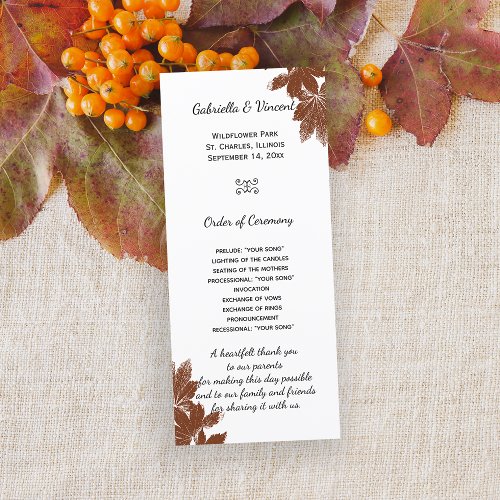 Brown Fall Maple Leaf Stamp Wedding Program