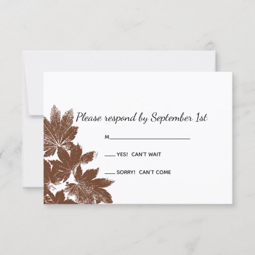 Brown Fall Maple Leaf Stamp Wedding RSVP Card